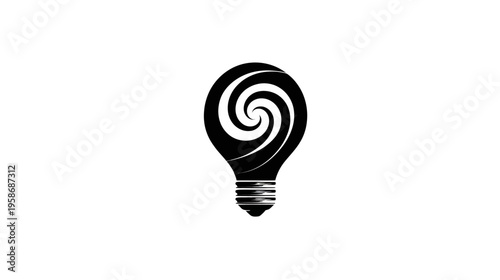 Abstract black and white light bulb icon with a swirling spiral vortex pattern inside, representing ideas, creativity, and innovative thought.