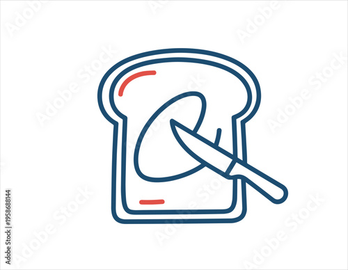 Outline icon showing a slice of bread being spread with a knife on a white surface