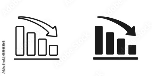 Declining bar chart icon set. Business loss and financial crisis symbols vector illustration