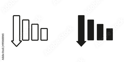 Declining bar chart icon set. Business loss and financial crisis symbols vector