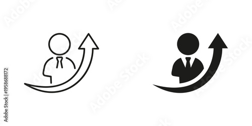 Career growth icon set. Business person with upward arrow for professional success vector