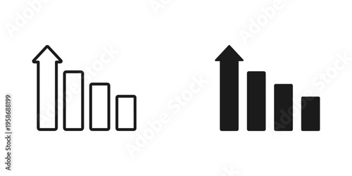 Growing bar chart icons. Financial success and profit progress symbols vector art set