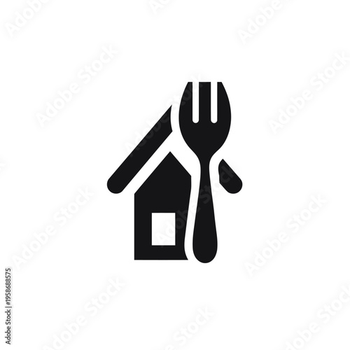 Home Food Delivery Icon with House and Fork Symbol. Restaurant, Takeaway, or Culinary Service Illustration for Dining at Home.