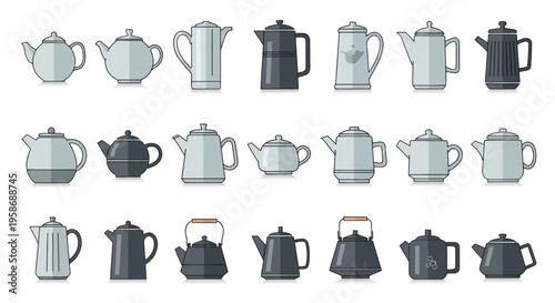 Collection of Modern and Vintage Teapots and Coffee Pots Vector Set