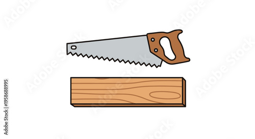 handsaw and wooden plank, carpentry tools