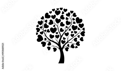 Love tree with heart leaves romantic vector illustration symbol of affection isolated on white