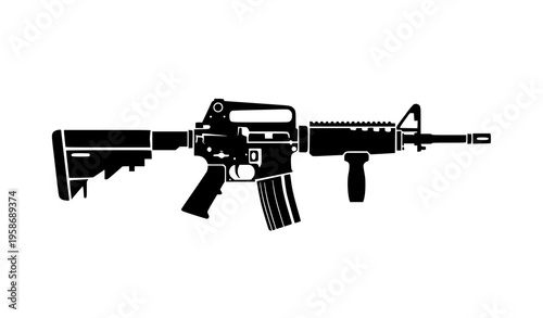 Modern tactical rifle silhouette vector icon isolated on white background military weapon graphic