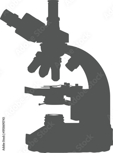 A striking silhouette of a classic biological microscope emphasizing its complex mechanical structure and scientific purpose