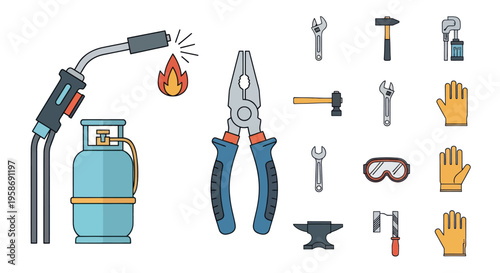 Welding Torch and Tools Set - Industrial and Construction Icons