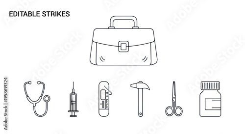 medical kit icons set