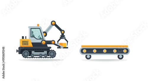 Industrial Robot Arm Picking Up Box and Moving to Conveyor Belt Automation Concept