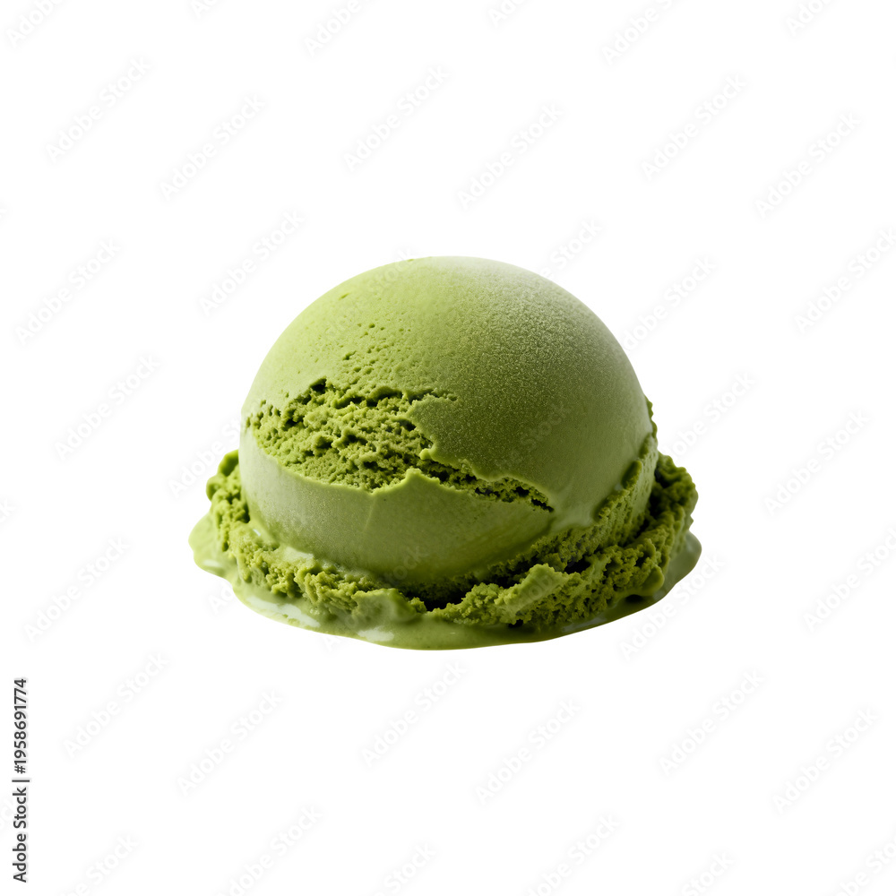 Fototapeta premium Organic green ice cream scoop, professional food photography of frozen dairy treat isolated on white background
