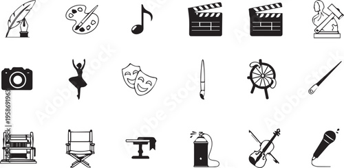 A collection of black and white icons representing signatures and documents