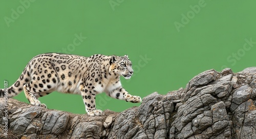 Majestic Snow Leopard Walking on Rugged Mountain Terrain in Wildlife Setting