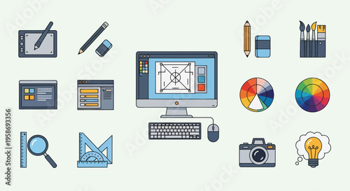 Graphic Design Tools and Equipment Collection - Digital Art and Creativity Icons