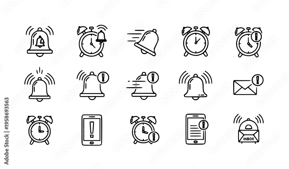 Fototapeta premium A set of minimalist icons representing notifications and alarms