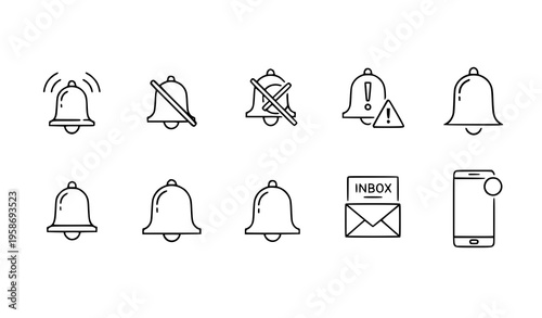 A set of notification icons including bells and a mobile phone