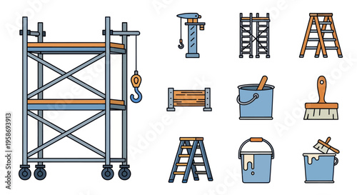 construction tools and equipment set