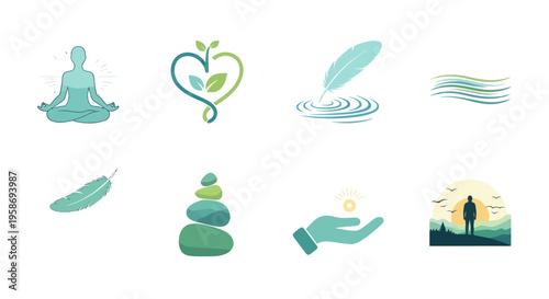 mindfulness icons, meditation symbols, wellness graphics