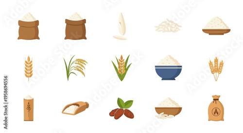 rice, wheat and grain icons