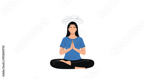 Woman meditating in lotus pose, calm mind, mental health, relaxation, well-being