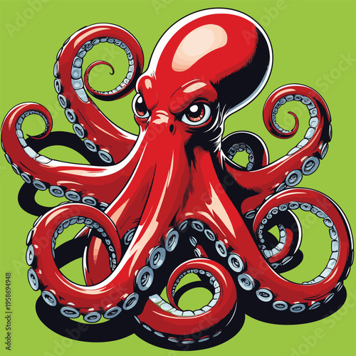 vector image of a large octopus with many tentacles