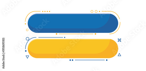 Blue and yellow web banner buttons with abstract geometric design elements for modern website layouts and digital assets