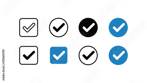 Check box icon set with correct, checkbox symbol sign, accept checkmark icons tick box, editable stroke vector illustration for forms, surveys, tasks, and user interface design