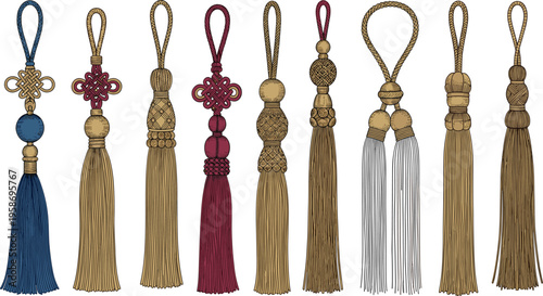 Luxury Ornate Tassel Collection Featuring Chinese Knots and Braided Silk Fringe for Elegant Home Decor Fashion Accessories and Ceremonial Trimmings
