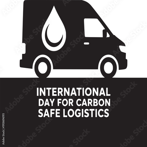 Illustration of a black delivery van with a water drop for international carbon safe logistics day