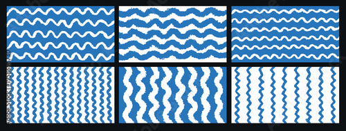 Sea ripples water waves marine summer horizontal backgrounds. Sea drawn strokes wallpaper in groovy flat style. Wavy organic doodle curved winding lines