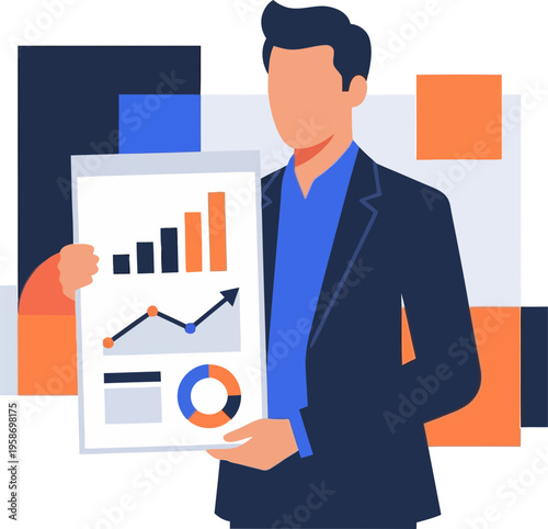 Businessman presenting data analysis in modern office setting confidently