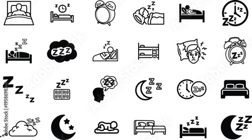 Sleep and rest icons with various symbols and objects