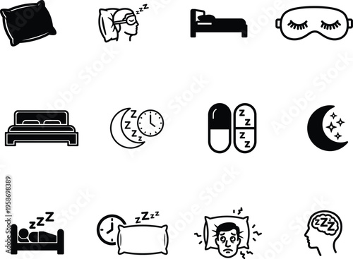 sleep icons set with various symbols for rest and relaxation