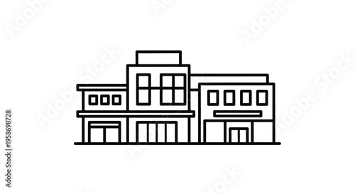 Simple line drawing of a modern multi level building facade