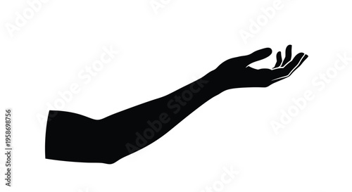 A silhouetted outstretched hand palm up against a white background