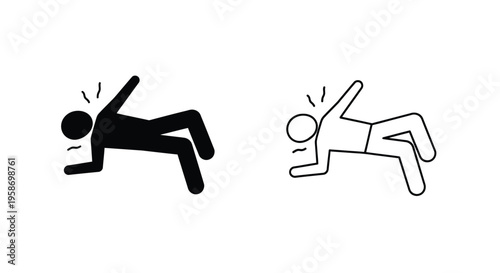 Falling person icon set black and white outline versions shown