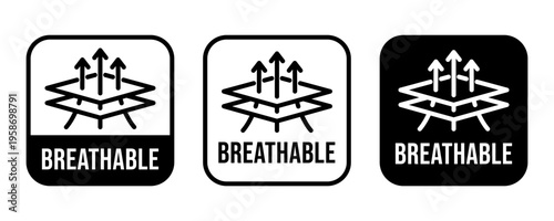 Set breathable icon, logo, label, badge, symbol, sign, circle, sticker, symbol, emblem, stamp, banner, black, flat vector, isolated illustration.