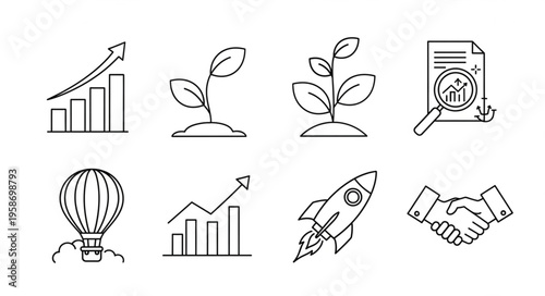 Business growth and development concept with various related icons.