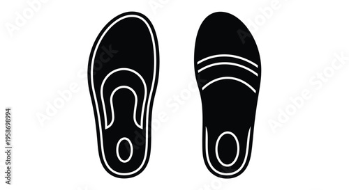 Black and white illustration of a pair of flip flops viewed from above