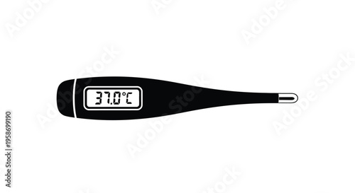 Digital thermometer displaying 37 0 degrees celsius on a white background