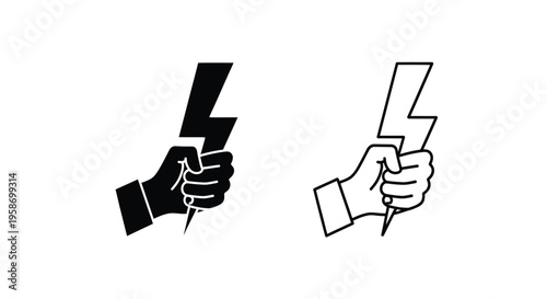 Hands holding lightning bolts a graphic illustration in black and white