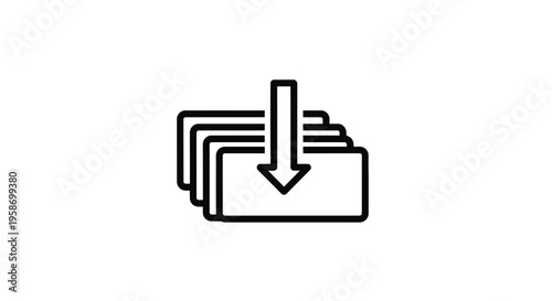 Download icon depicting stacked files with an arrow pointing downwards