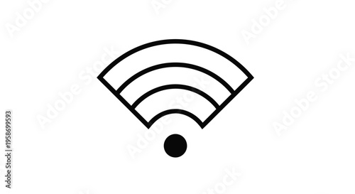 Simple black and white illustration of a wifi signal icon with a dot