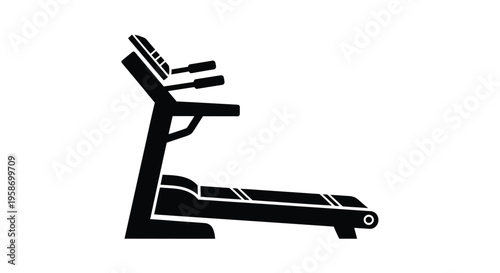 Simple black silhouette of a modern treadmill for fitness and exercise