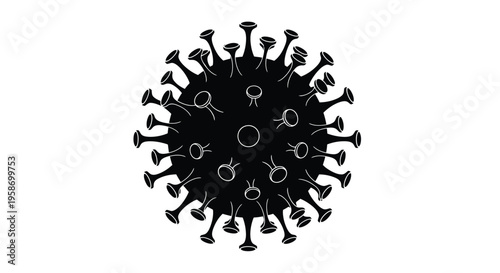 Black silhouette of a coronavirus particle against a white background