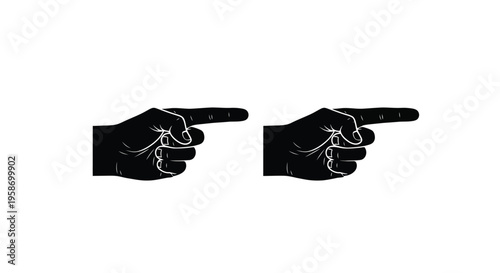 Two black hands pointing outwards isolated on a white background