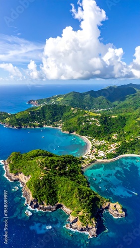 Tropical island paradise lush green peninsula with clear turquoise waters