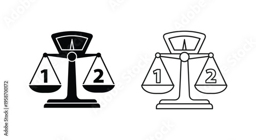Scales of justice with numerical values a black and white illustration
