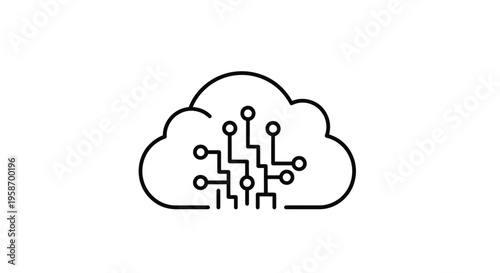 Cloud computing illustration with internal circuit connections depicted in black lines
